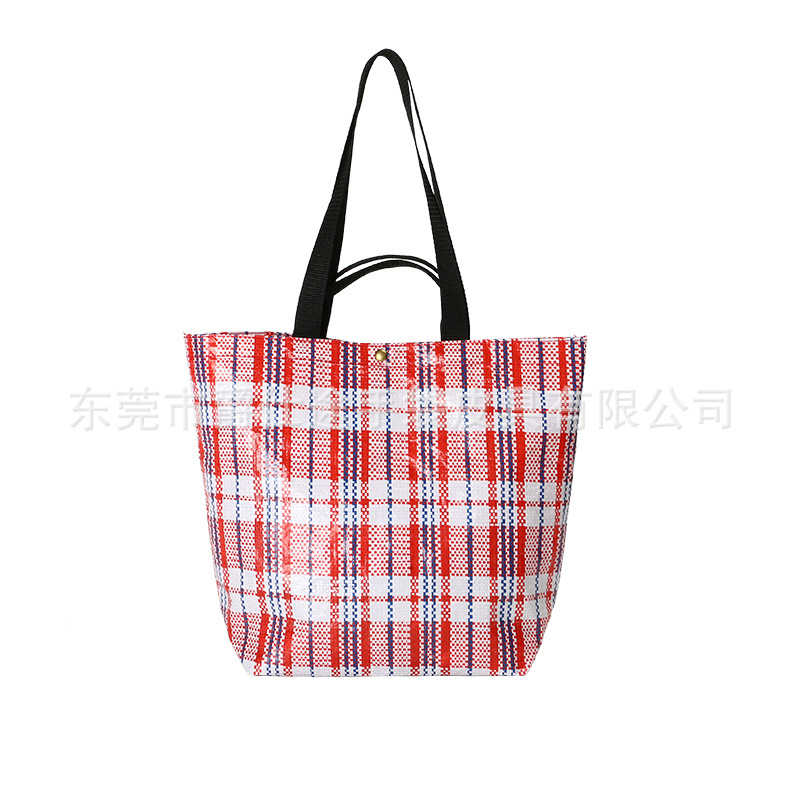 Korean style waterproof portable woven shoulder bag red plaid snake leather shopping bag factory custom woven bag