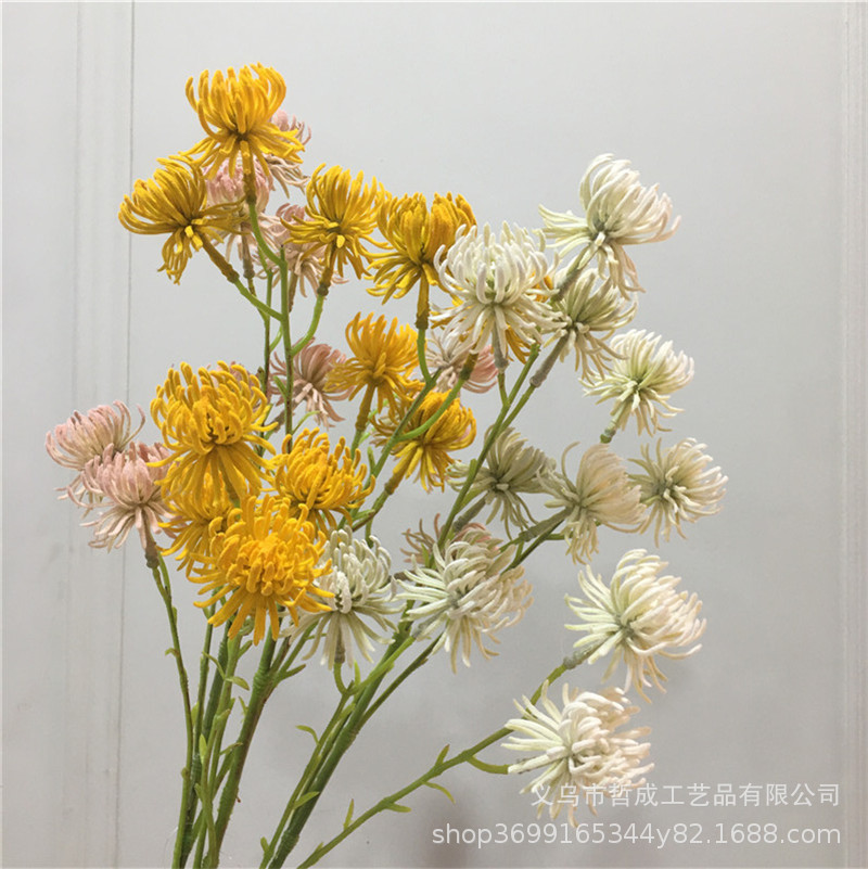 Искусственный цветок хехуань, искусственный цветок, бархатный золотой шелк хризантема, декор для мебели, гостиная, модельная комната, цветочная композиция для свадьбы