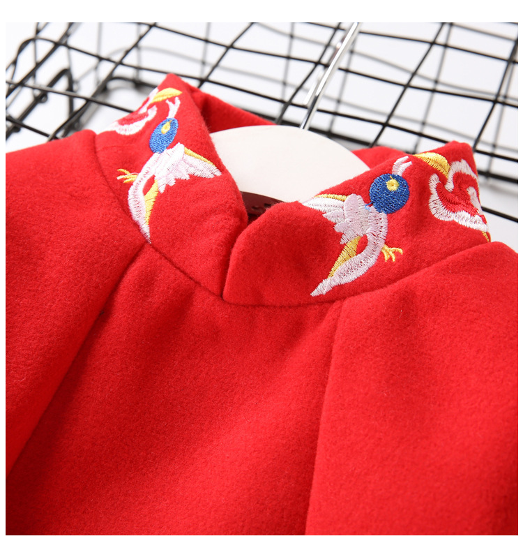 Winter New Girls' Embroidered Cheongsam Dress New Year Thickened Chinese Style Red Children's Tang Suit New Year Clothes