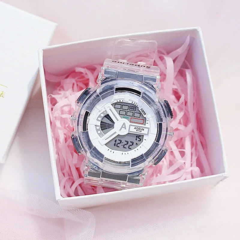 Factory hot sale New transparent Round LED men's couple student tide watch sports fashion electronic watch waterproof