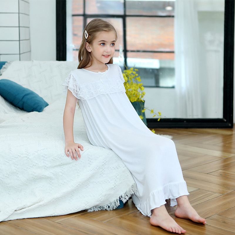 Girl's Clothing Summer Nightgown Cotton Modal Girl's Long Princess Nightgown Nightgown Home Clothes