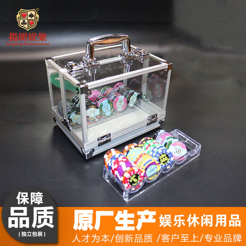 600 штук двухсторонних чипсов в прозрачной коробке для покера, стандартный набор для покерного клуба