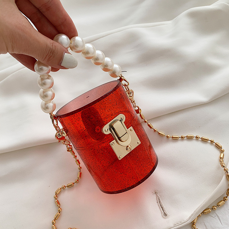 Fashion Mini Bag 2020 Summer New Lock Buckle Women's Bag Pearl Handbag pvc Color Shoulder Crossbody Bag