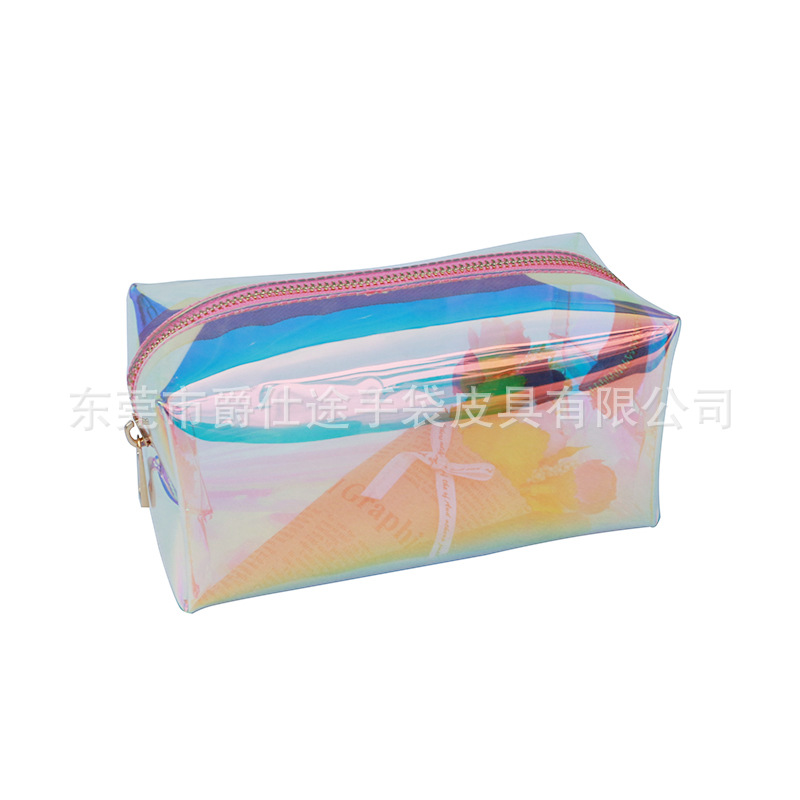 Little Red Book Same Style Magic Color PVC Zipper Cloth Waterproof Laser PVC Cosmetic Bag Travel Cosmetic Storage Bag