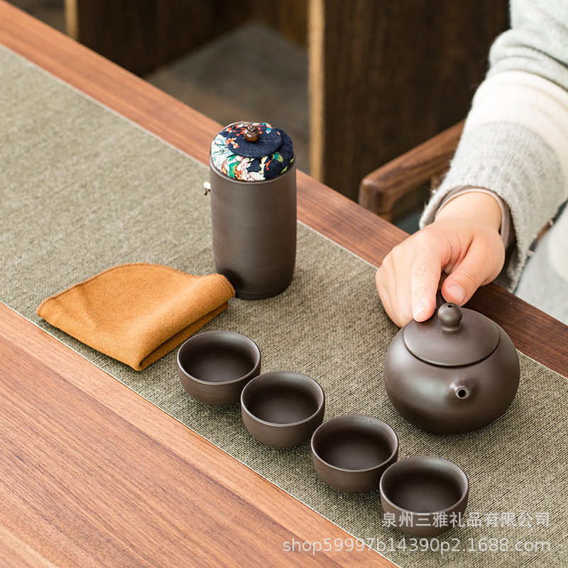 Dehua purple sand travel tea set one pot four cups Express Cup portable outdoor business gift tea pot travel bag