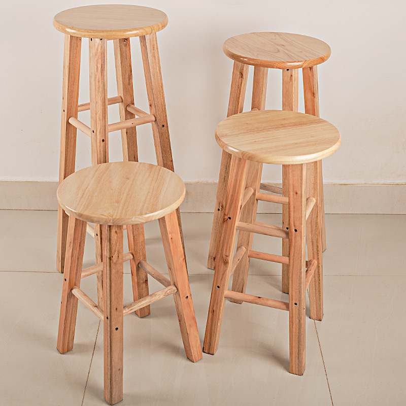 Factory Direct Sales Solid Wood Bar Stool Household Low Stool High Stool Scandinavian Simple Wooden Round Stool Living Room Small Bench