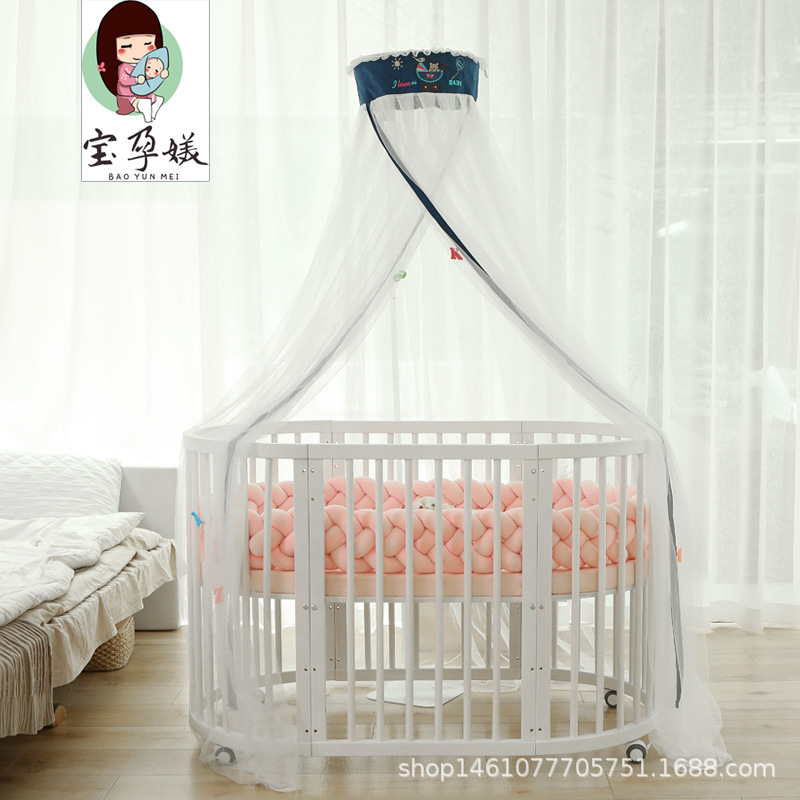 Crib Round Bed Children's Bed Pine Lapable Diaper Table with Mosquito Net Solid Wood with Guardrail Baby Splicing Big Bed