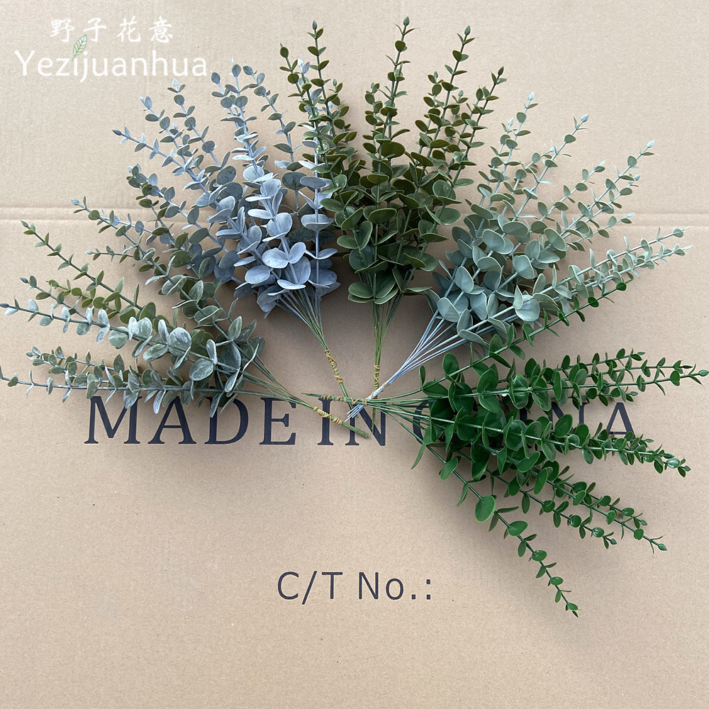 Одинарный симуляционный эвкалипт зеленый свадебный домашний флористический дизайн лист пластиковая одинарная ветка денежные листья