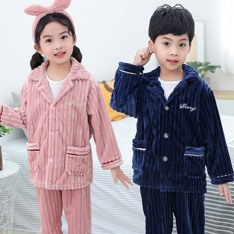 Фланелевая коралловая велюровая трехслойная стеганая пижама для детей, весна, осень и зима, обработка и кастомизация