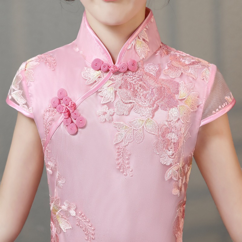 Girls Lace Cheongsam Ethnic Style Children's Cheongsam Dress 2023 Tang Suit Western Style Performance Clothes