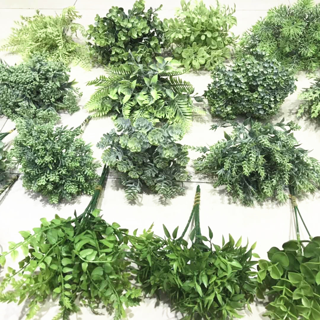 New plastic artificial grass hand-tied short-branch handle bundle European-style powder straight hair leaf flower trough flower arrangement decoration