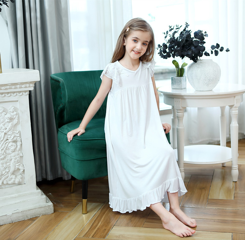 Girls Summer Sleeveless Nightdress Girls Modal Cotton Long Knee-pads Princess V-neck Nightdress Pajamas Home Clothes