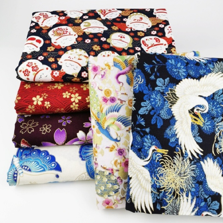 Foreign trade Japanese style gilding printed fabric DIY handmade lip Bales cotton linen fabric cotton and wind clothing fabric