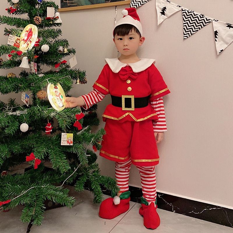 2020 Children's Christmas Performance Clothes Boys and Girls Christmas Elves Dress Up Children's Christmas Clothes Parent-Child Performance Clothes
