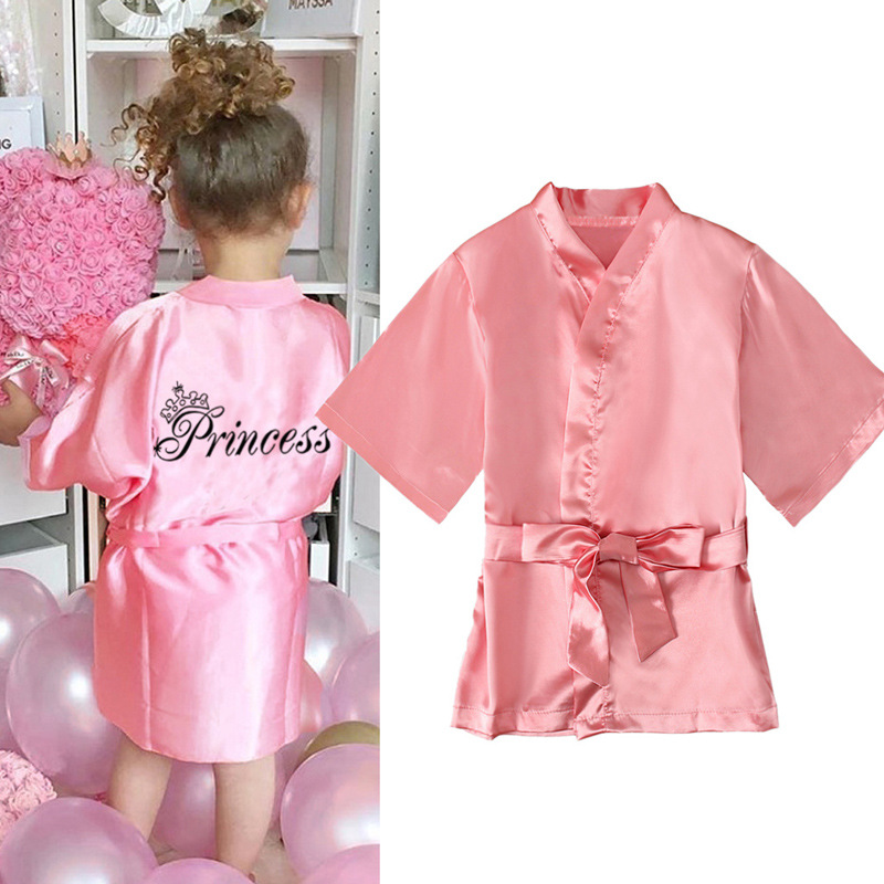 Халат для девочек, европейский и американский стиль, розовый, однотонный, комплект одежды
