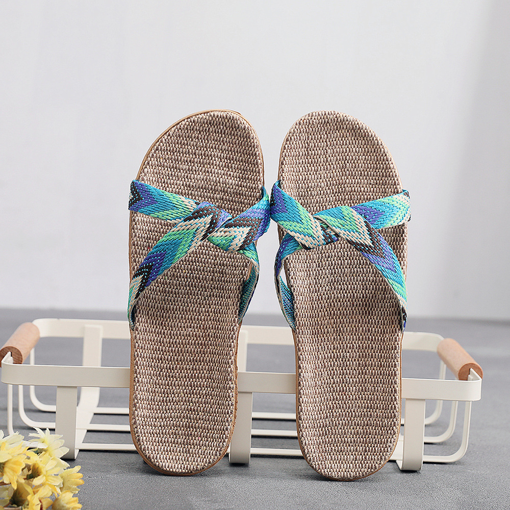 Stride Pavilion Summer Men and Women Cute Home Linen Slippers Indoor Home Non-Slip Floor Sandals and Slippers Beach Shoes