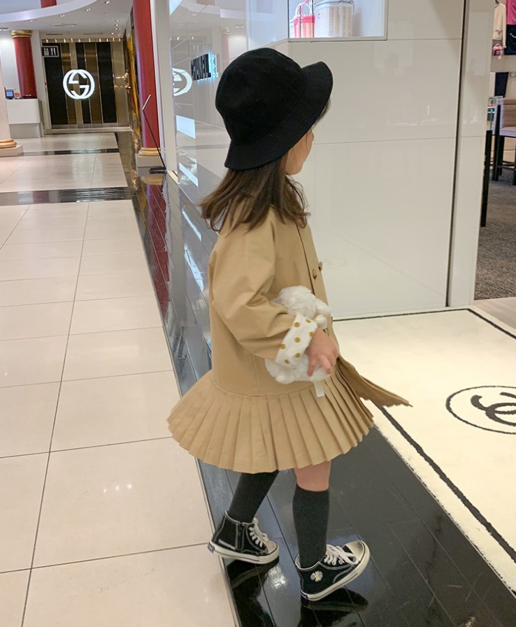 2021 Spring and Autumn New Children's Mid-length Coat Coat Korean Double-breasted Girls' Coat Children's Clothes
