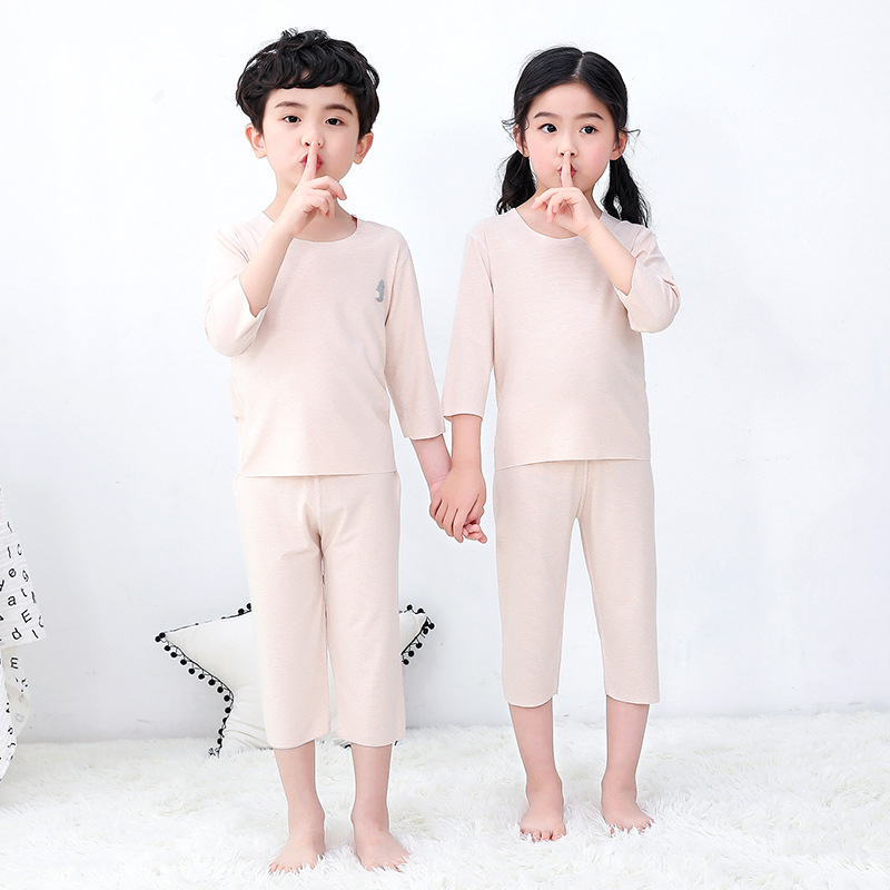 Class A Children's Summer Modal Seven-point Sleeve Set Thin Boys and Girls Pajamas Home Clothes Air-conditioning Clothes Wholesale