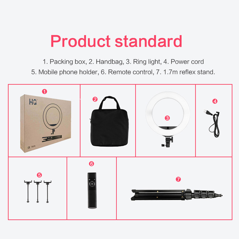 HQ-14 inch ring light remote control LED soft eye-free folding mobile phone stand live fill light with USB