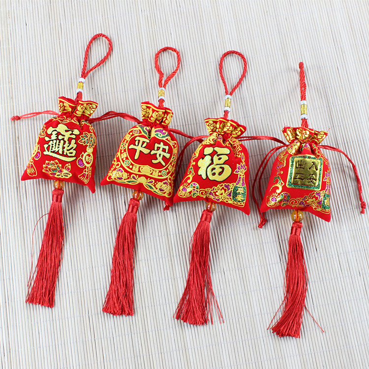 Dragon Boat Festival Red Ping An Fu character sachet empty bag gilding safe purse sachet blessing bag pendant