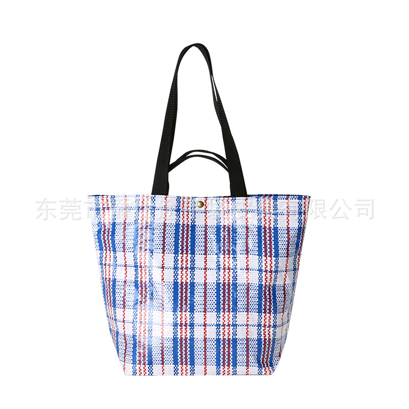 Европейская и американская синяя ПЭ вязаная сумка через плечо, портативная водонепроницаемая вязаная сумка для покупок
