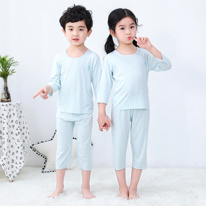 Class A Children's Summer Modal Seven-point Sleeve Set Thin Boys and Girls Pajamas Home Clothes Air-conditioning Clothes Wholesale