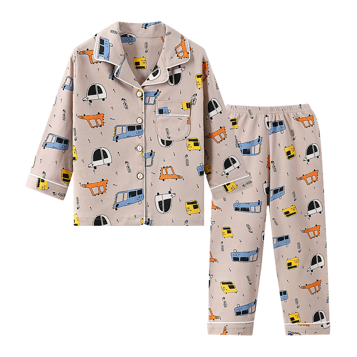2020 New Children's Spring and Autumn Cotton Home Clothes Girls' Lapel Pajamas Pajamas Set Boys Two-piece Set