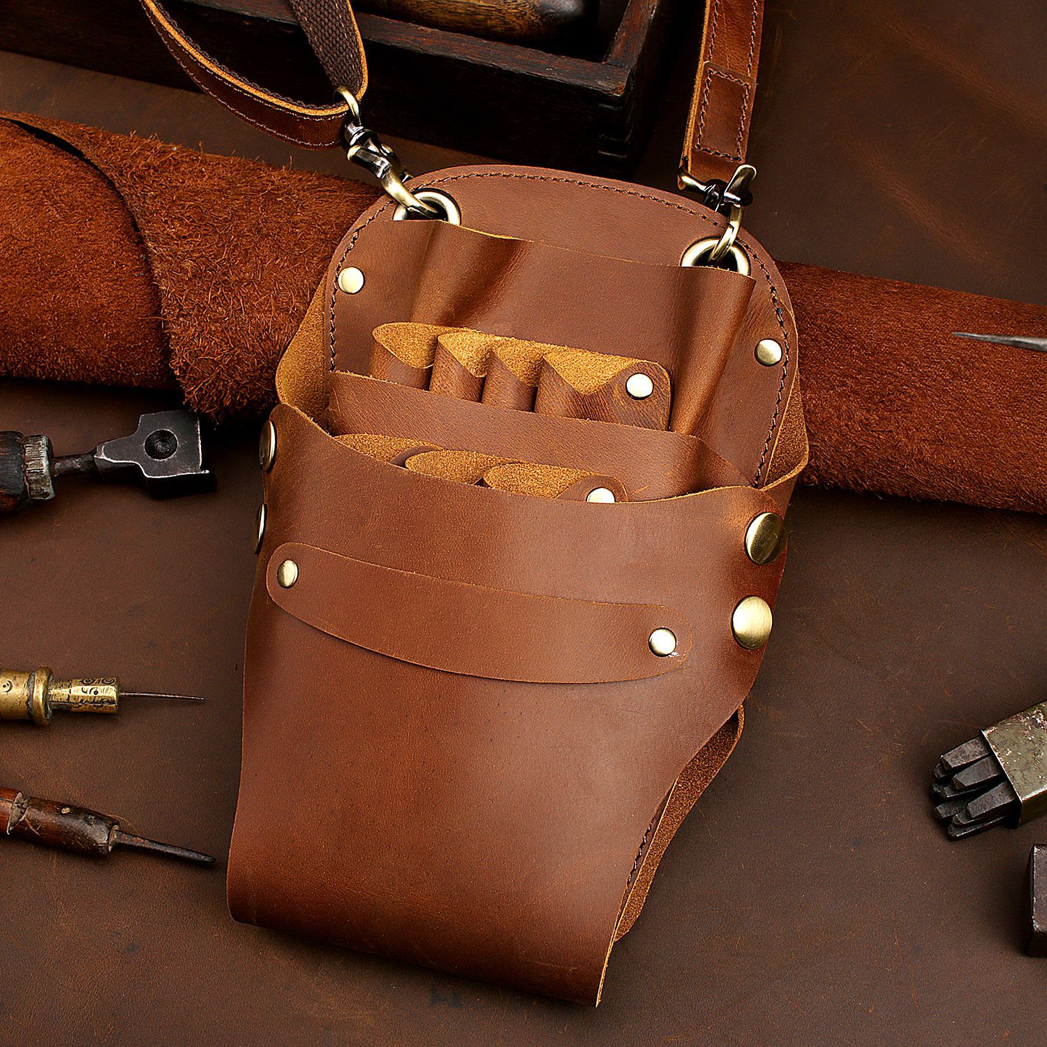 сумка для ножниц из кожи Crazy Horse специальная сумка для инструментов парикмахера многофункциональная кожаная сумка на пояс