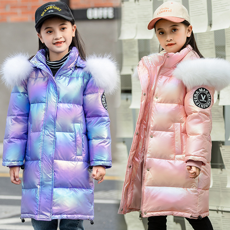 2020 New Korean Style Big Wool Collar Girls' Down Jacket Mid-length Thickened Wash-free Jacket