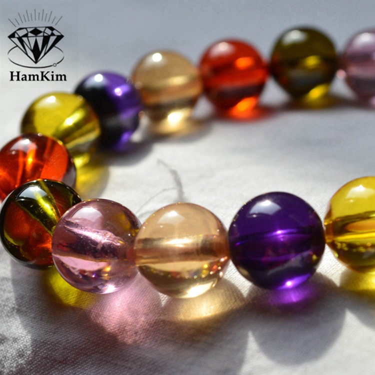 Multi-color Round Beads Zircon Bracelet Gem 10mm Perforated Buddha Beads Couple Wear Gift Thailand Water Dragon Ball