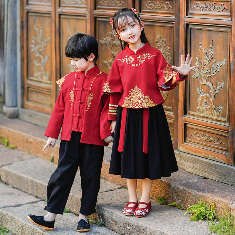 Chinese Style Annual Suit Performance Suit Kindergarten Garden Suit Chinese Studies Suit Spring and Autumn School Suit Class Suit Primary School Students Sports Suit