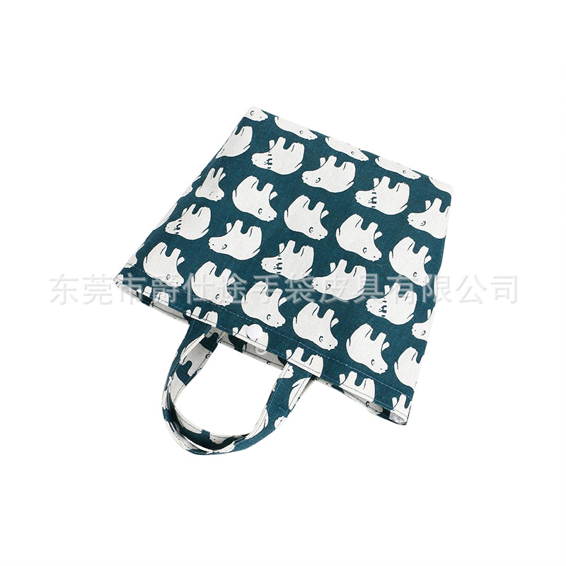 European and American Simple Linen Lunch Bag, Fashionable Printed Linen Handbag, Cute Bear Cosmetics Bag