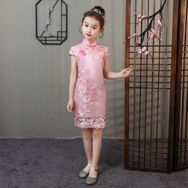 Girls Lace Cheongsam Ethnic Style Children's Cheongsam Dress 2023 Tang Suit Western Style Performance Clothes