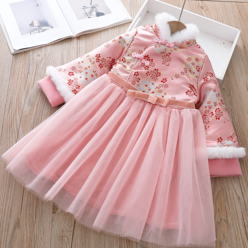 2928 girls' cheongsam children's clothing children's ethnic style hanfu baby quilted dress Winter Chinese style Tang suit