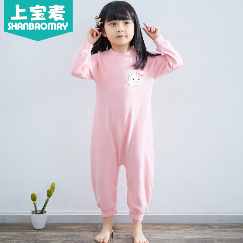 Upper Baomai Autumn and Winter Children's Siamese Pajamas Cotton Thickened Boys and Girls Baby Siamese Pajamas Home Clothes Warm and Thick