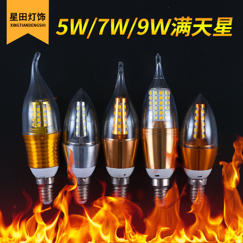 светодиодная свеча E14 малый винт яркая острая пузырьковая лампа с хвостиком, E27 большой винт, домашний источник теплого света