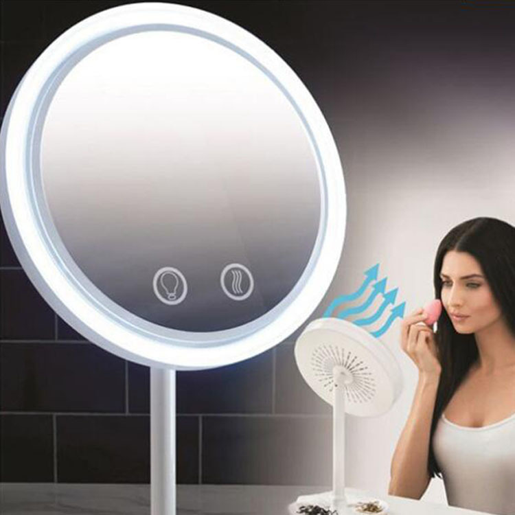 Cross-border three-in-one makeup mirror with fan small mirror creative with fan wind scattered led desktop magnifying glass with light