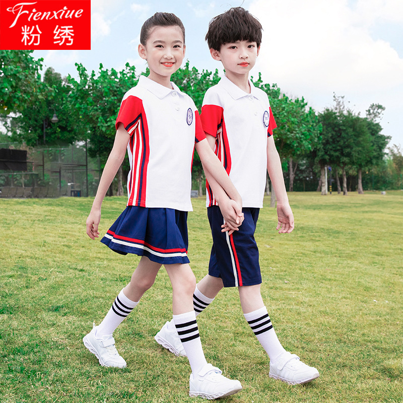 Pink Embroidery Summer New Primary and Secondary School Students Sportswear School Uniforms Kindergarten Uniforms Class Uniforms Summer Casual Suits Customization