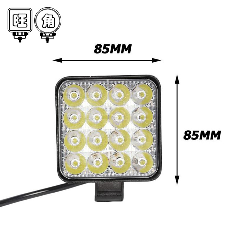 WJ cross-border car LED work light mini square 16 light 48W auxiliary light modified headlight spot light
