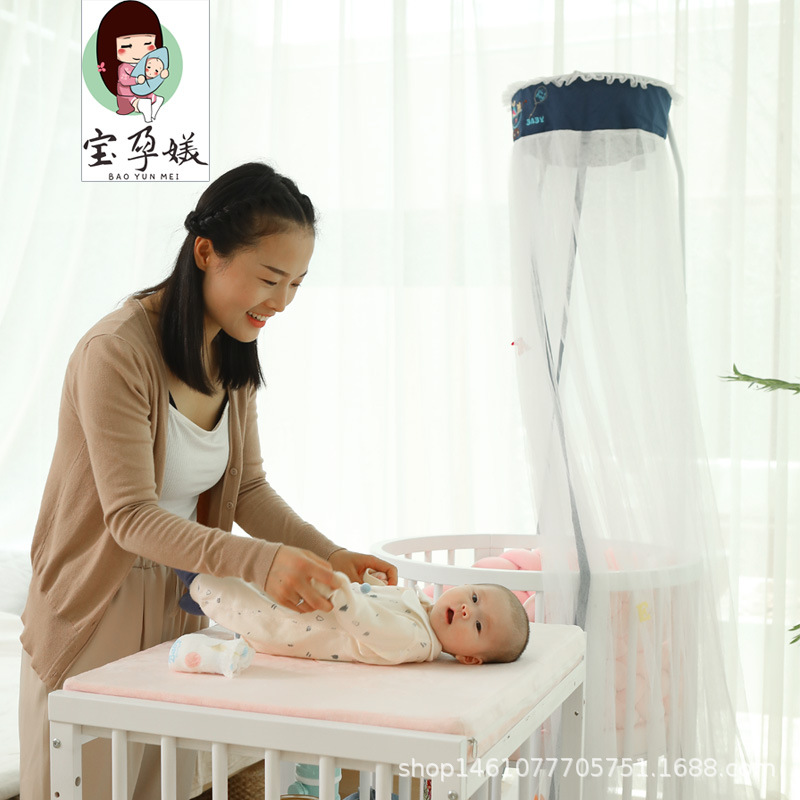 Crib Round Bed Children's Bed Pine Lapable Diaper Table with Mosquito Net Solid Wood with Guardrail Baby Splicing Big Bed