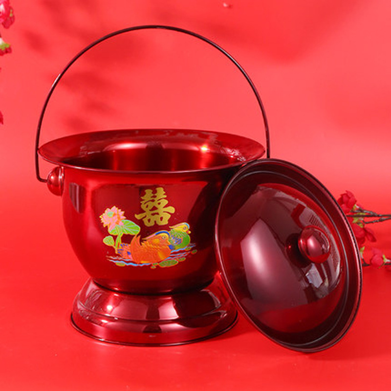 Нержавеющая сталь печатное свадебное ведро ведро для женщин красное высоконожное железное эмалированное с крышкой ночное ведро унитаз