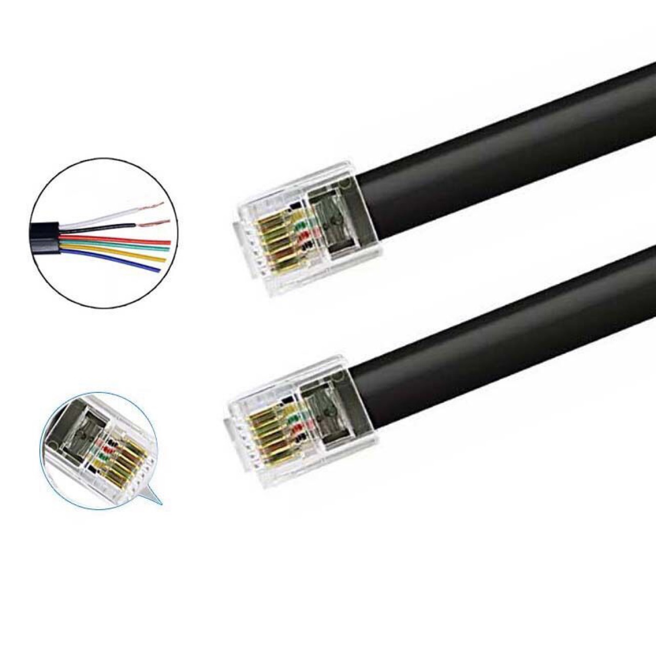 Factory direct 6-core flat telephone line RJ12 oxygen-free copper telephone line six-core spring line 6P6C telephone line