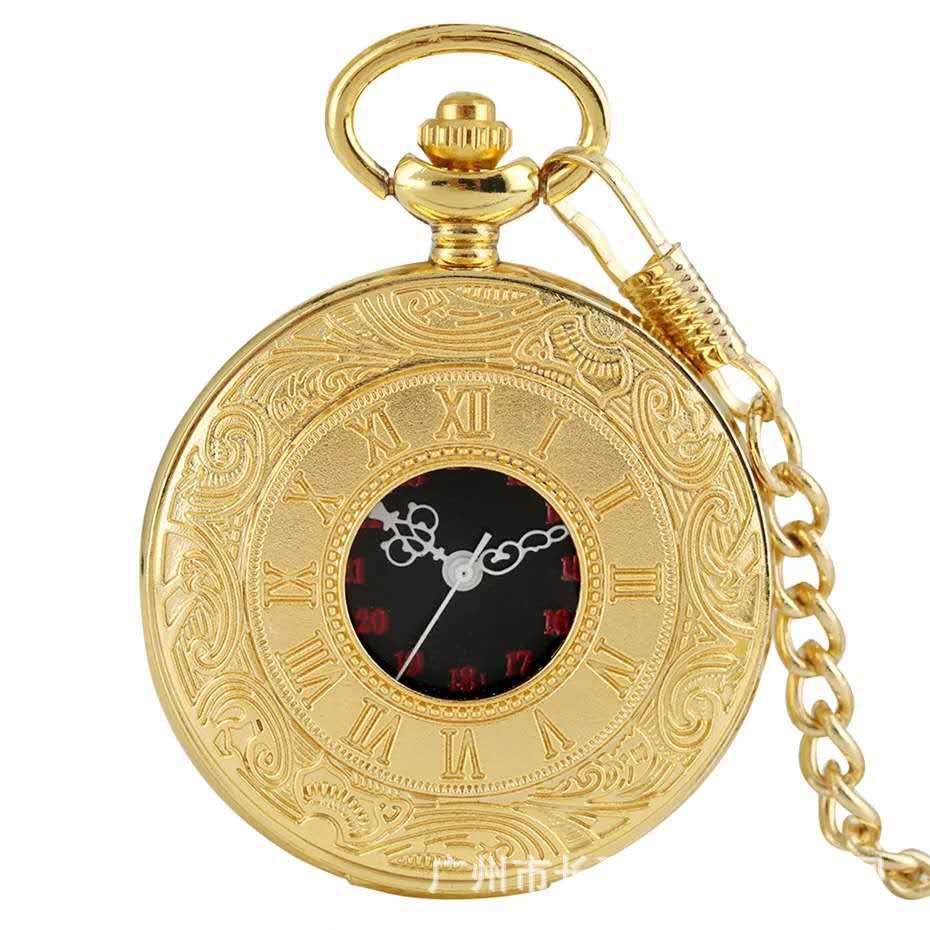 Retro Pattern Pocket Watch Roman Numeral Necklace Pocket Watch Souvenir Old Classic Quartz Watch Cross-Border