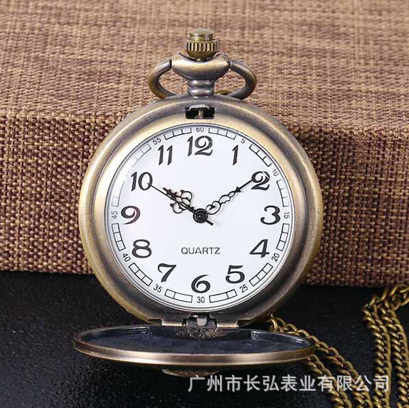 Embossed locomotive pocket watch vintage three-dimensional pattern flip quartz necklace watch unisex travel commemorative watch