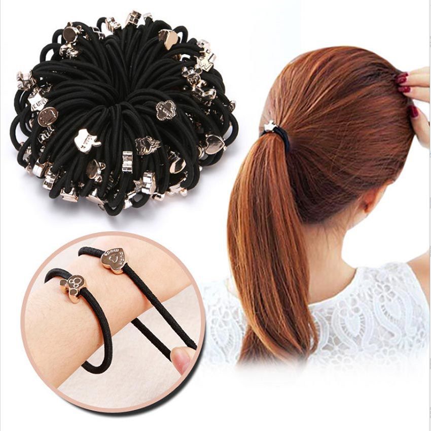 Black High Elastic Korean Style Hair Band Hair Rope Women's Rubber Band Leather Cover Bold Small Jewelry Hair Accessories