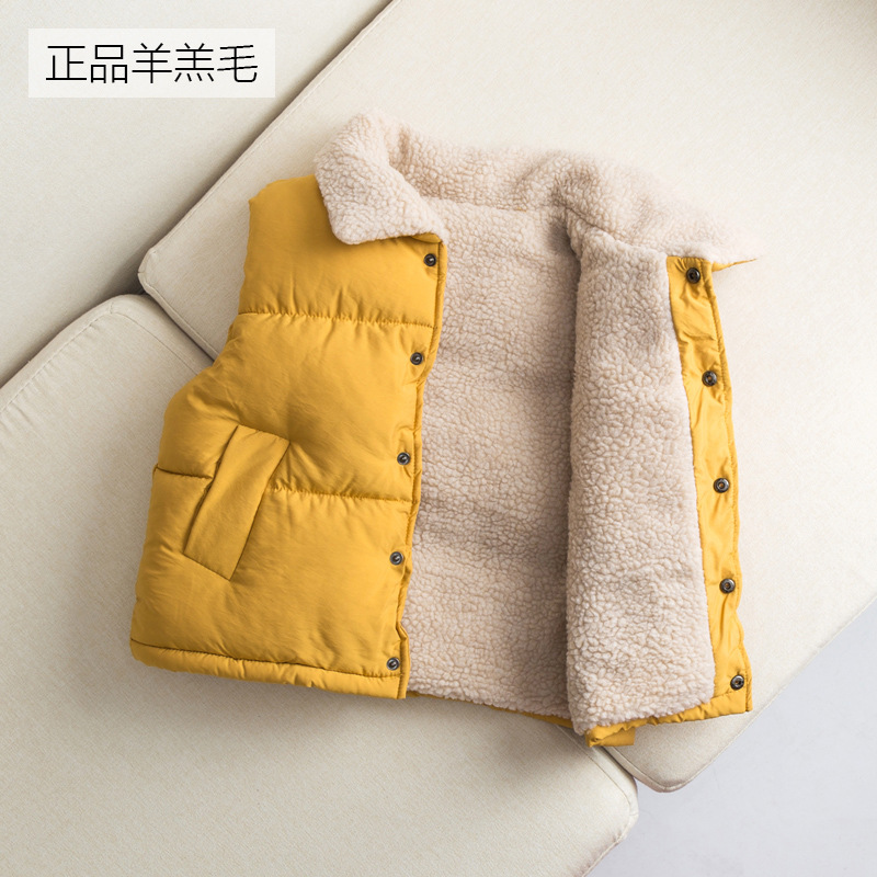 Cross-Border 2024 New Autumn and Winter Kidsren's Cotton Vest Baby Fleece-Lined Thickeneding Girls and Boys Outer Vest Lamb Velvet