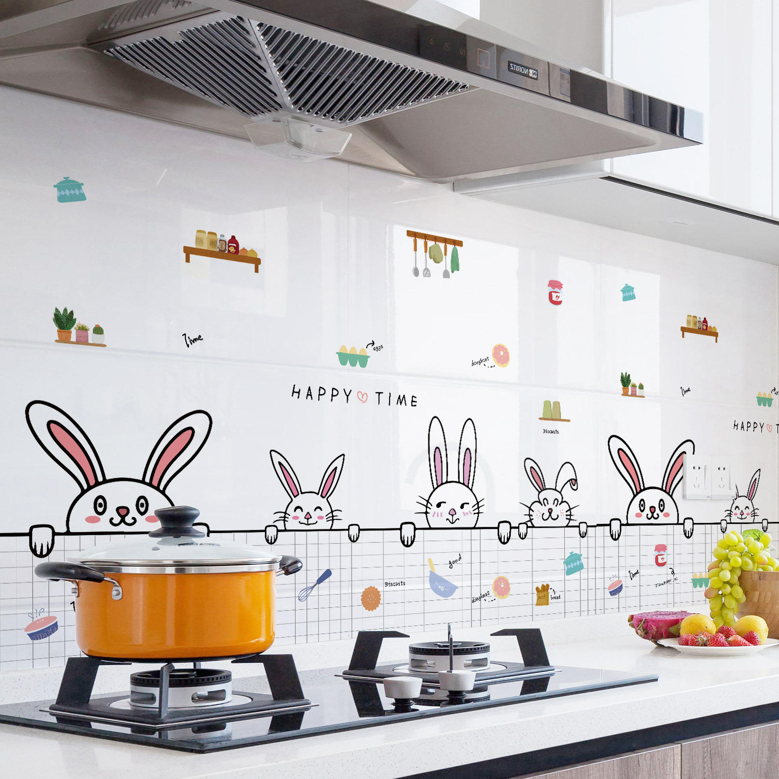 Kitchen Transparent Cartoon Oil-proof Stickers Household Bathroom Wall Stickers Fume Stickers Stove High Temperature Waterproof Oil-proof Stickers