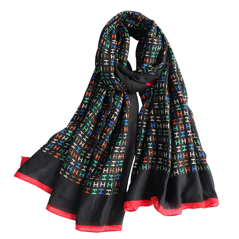 2024 Korean Dongdaemun Cotton and Linen Scarf for Women Autumn and Winter New Versatile Warm and Fashionable H Letter Scarf