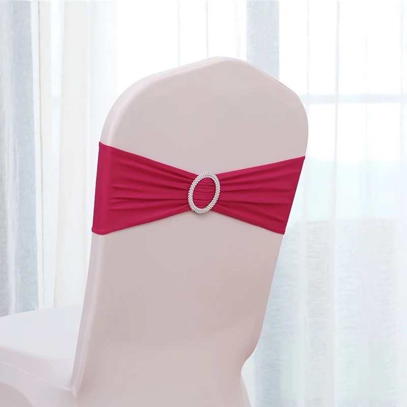 Purple blue green wedding decoration chair back Flower free elastic chair cover diamond buckle bow chair back strap wholesale spot