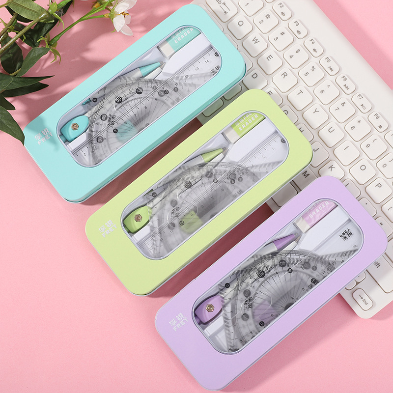 Набор компасов Fule в железной коробке для экзаменов с линейкой и треугольником